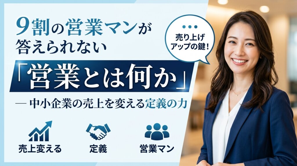 9割の営業マンが答えられない「営業とは何か」という問いと、その定義を決めることが中小企業の売上を変えることを示したアイキャッチ画像。